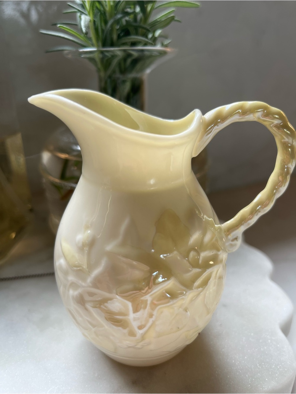 Vintage Belleek Ireland Yellow Irish Ivy Creamer